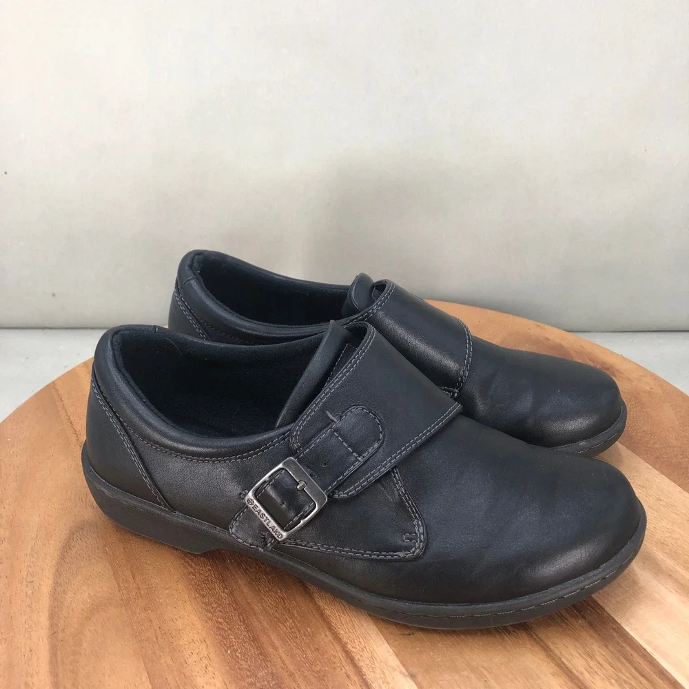Eastland Sherri Womens Black Leather Buckle Monk Strap Comfort Shoes Size 9.5 W